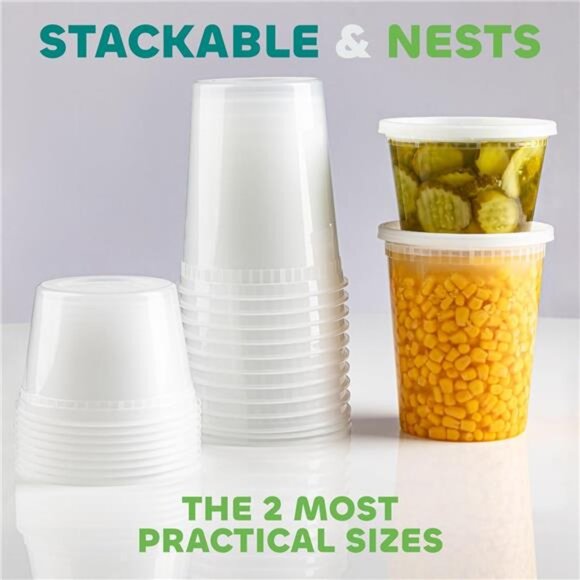 Food Containers with 54 Lids -(48 Sets) 24-32 Oz Quart Size & 24-16 Oz Pint Size - Picture 3 of 7